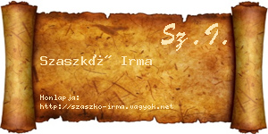 Szaszkó Irma névjegykártya